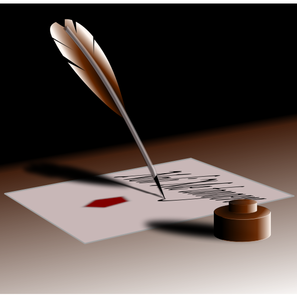 SVG Vector drawing of feather pen writing on paper