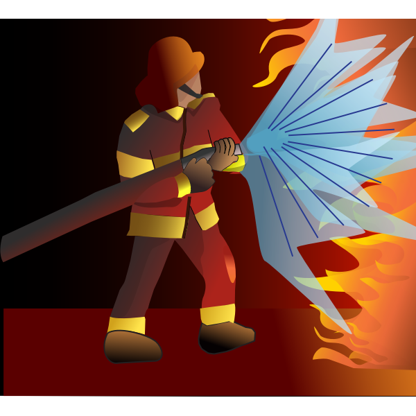 SVG Vector drawing of fire fighter extinguishing a large fire