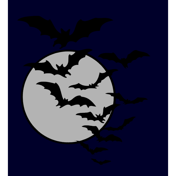 SVG Vector drawing of Halloween bats flying with Moon in background