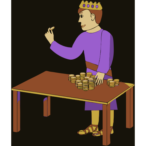 SVG Vector drawing of king counting gold coins