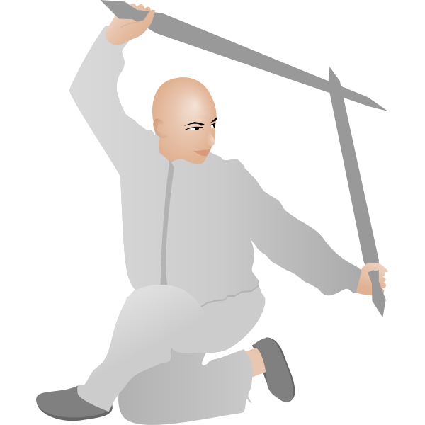 SVG Vector drawing of kung fu man with two swords