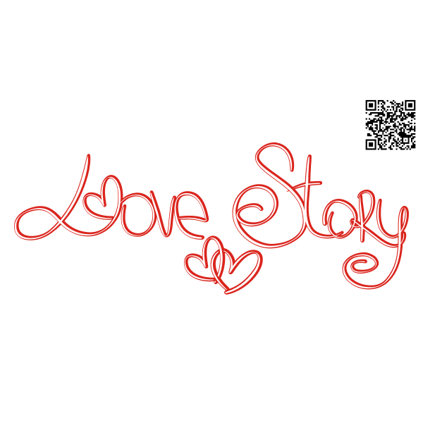 SVG Vector drawing of love story banner with red hearts