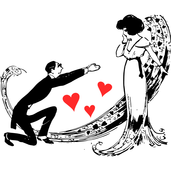 SVG Vector drawing of man expressing love to a posh woman