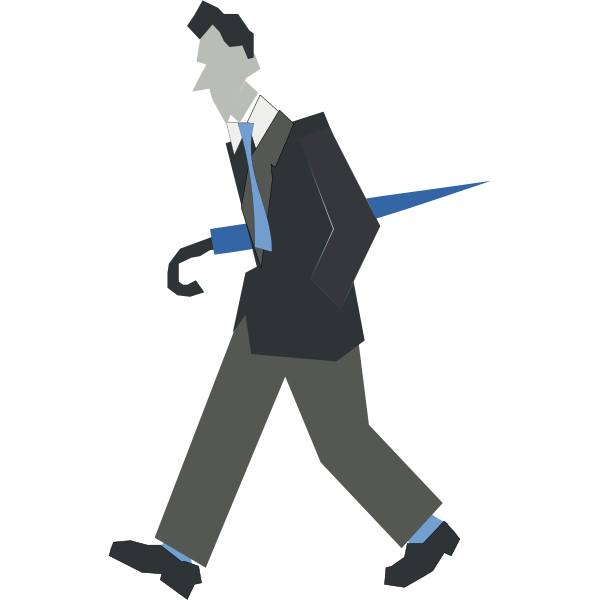 SVG Vector drawing of man walking with an umbrella under his arm