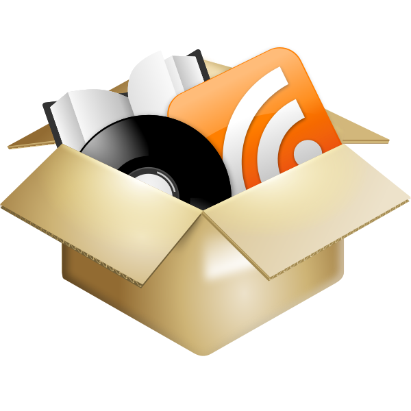 SVG Vector drawing of multimedia cardboard box full of items