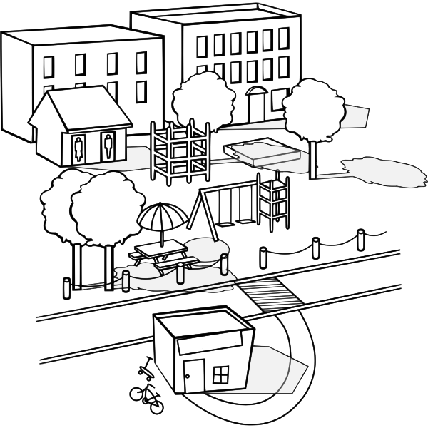 SVG Vector drawing of neighbourhood with a park