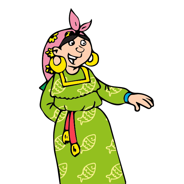 SVG Vector drawing of old Gipsy lady in green dress