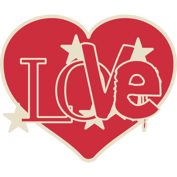 SVG Vector drawing of outline red heart with love writing in it