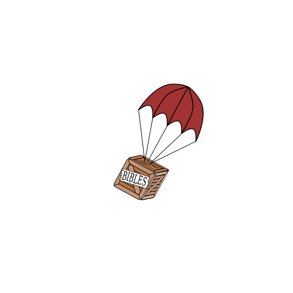 SVG Vector drawing of parachute delivery of box of Bibles