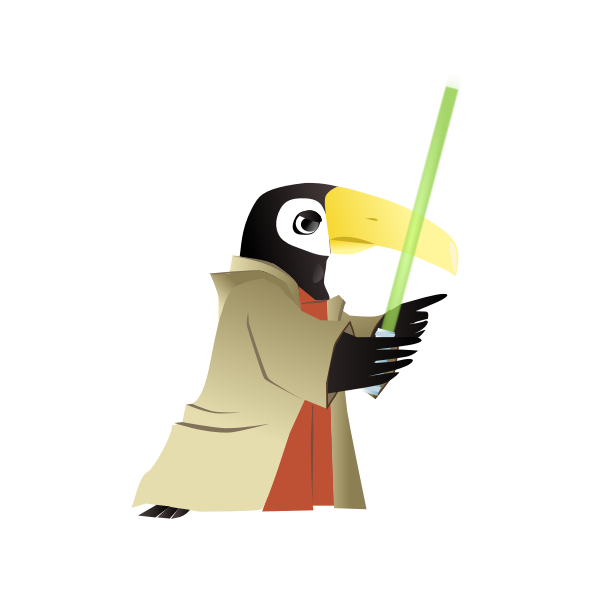 SVG Vector drawing of penguin with lightsaber