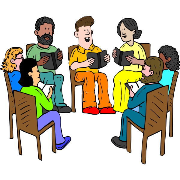 SVG Vector drawing of people sitting and reading a book