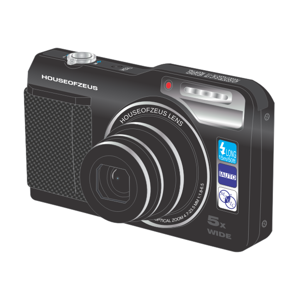 SVG Vector drawing of photorealistic photo camera with two films