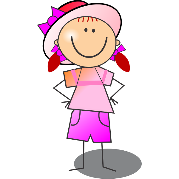 SVG Vector drawing of pink and red girl smiling stick figure