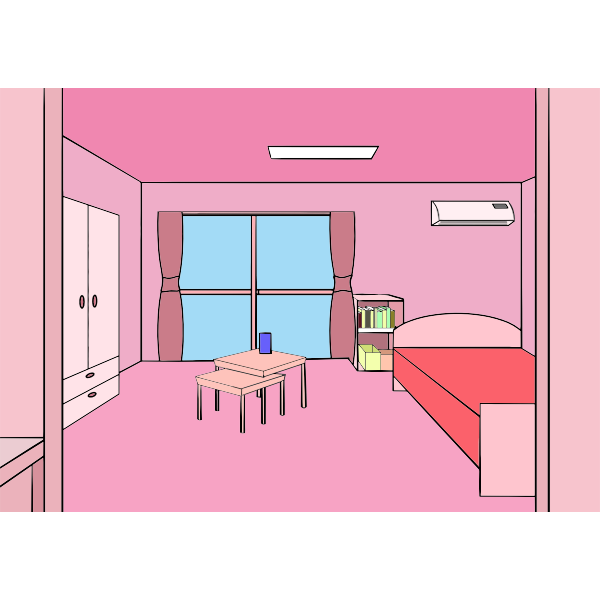 SVG Vector drawing of pink room viewed from door