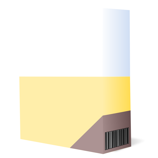 SVG Vector drawing of purple and yellow software box with barcode
