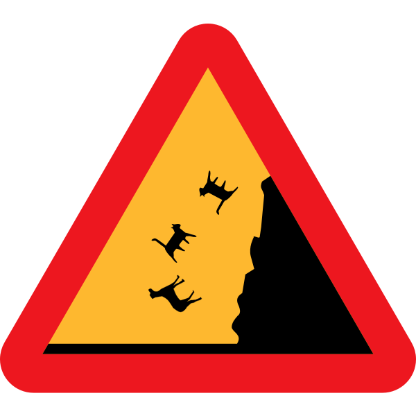 SVG Vector drawing of raining cats and dogs warning road sign