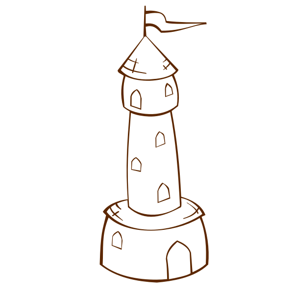 SVG Vector drawing of role play game map icon for a round tower with a flag