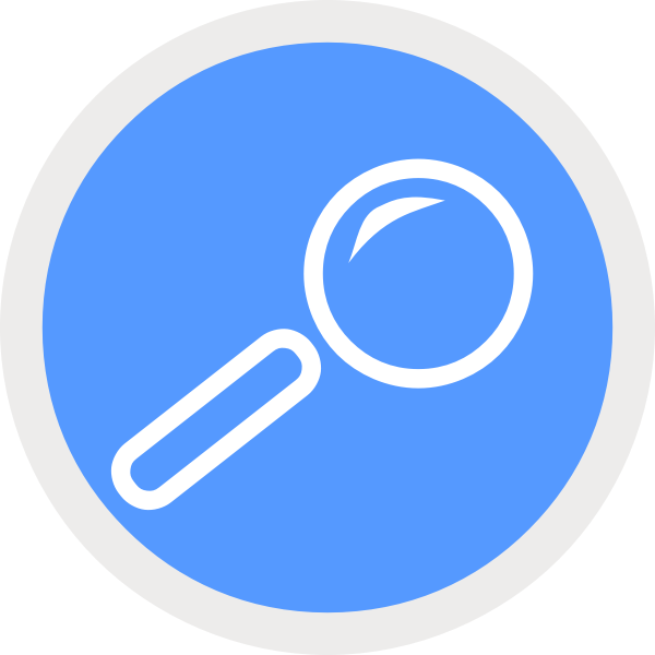 SVG Vector drawing of round blue icon with magnifying glass
