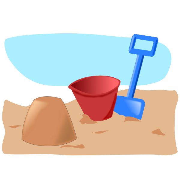 SVG Vector drawing of sandcastle with bucket and spade