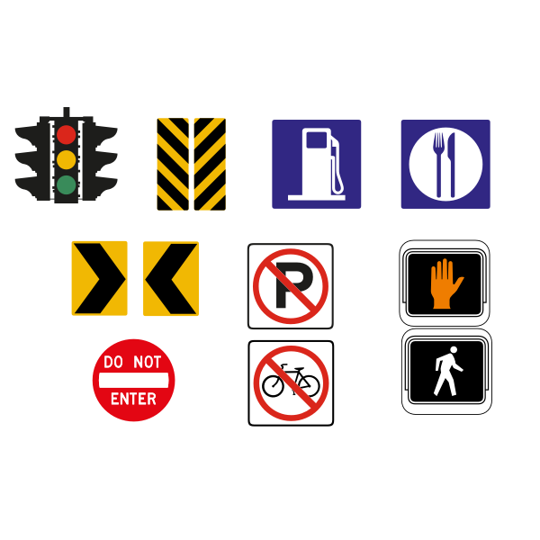 SVG Vector drawing of selection of traffic road signs in color