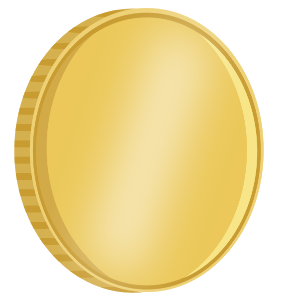 SVG Vector drawing of shiny quarter turned gold coin with reflection