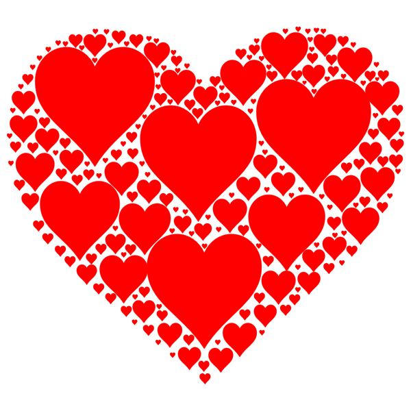 SVG Vector drawing of shiny red heart made out of many small hearts