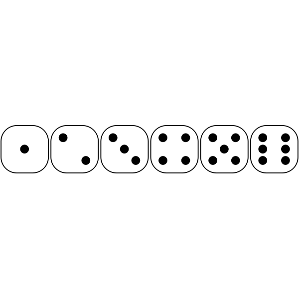 SVG Vector drawing of six-sided dice faces from 1 to 6