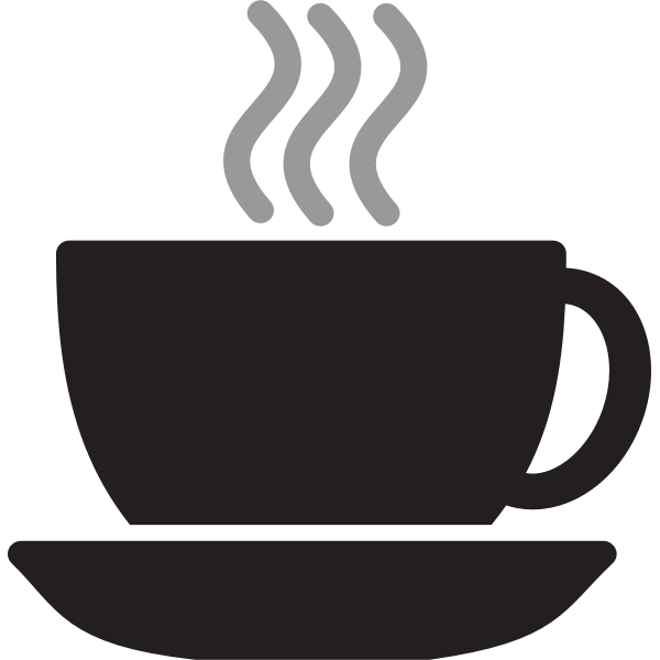 SVG Vector drawing of steaming coffee or tea cup with saucer
