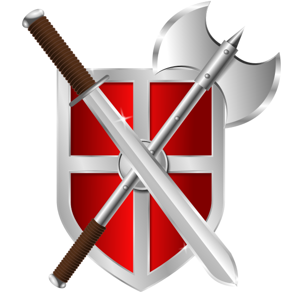 SVG Vector drawing of sword battleaxe and shield