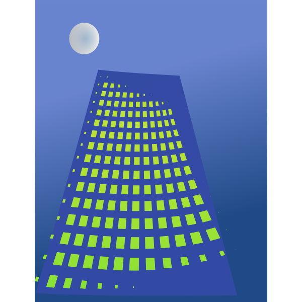 SVG Vector drawing of tall blue building with yellow windows