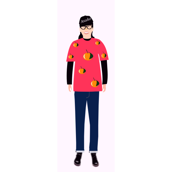 SVG Vector drawing of trendy girl in red t- shirt with orange pattern