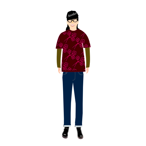 SVG Vector drawing of trendy guy in t- shirt with plum pattern