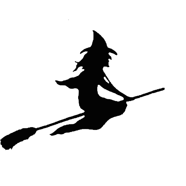 SVG Vector drawing of witch on a broom
