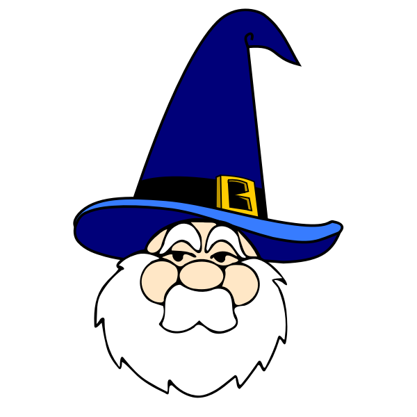 SVG Vector drawing of wizard man with a blue hat