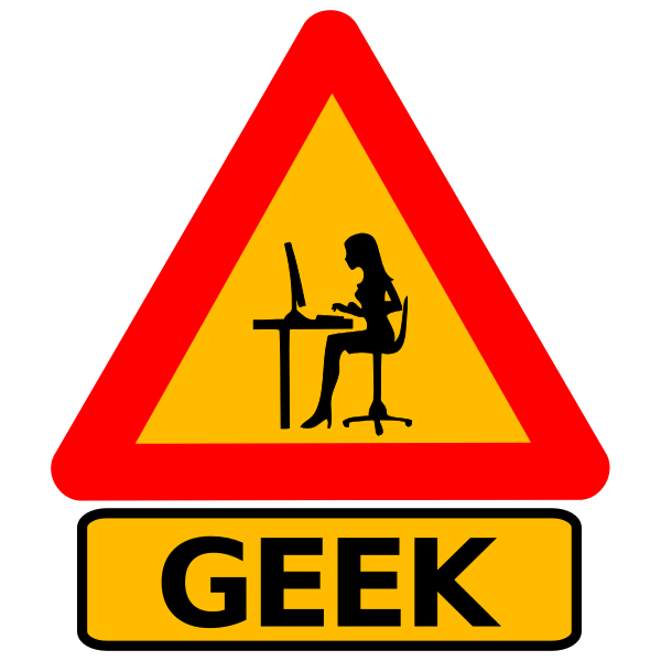 SVG Vector drawing of woman geek warning road sign