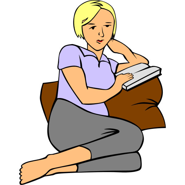 SVG Vector drawing of woman reading a book on a pillow