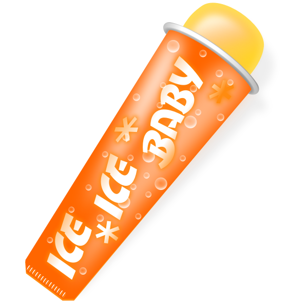 SVG Vector drawing of yellow shaded popsicle in orange packaging with the words quotice ice babyquot on it