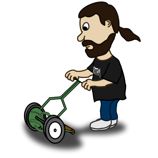 SVG Vector graphics of bearded guy pushing a reel mower
