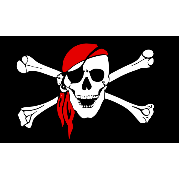 SVG Vector graphics of black pirate flag with smiling skull and bones