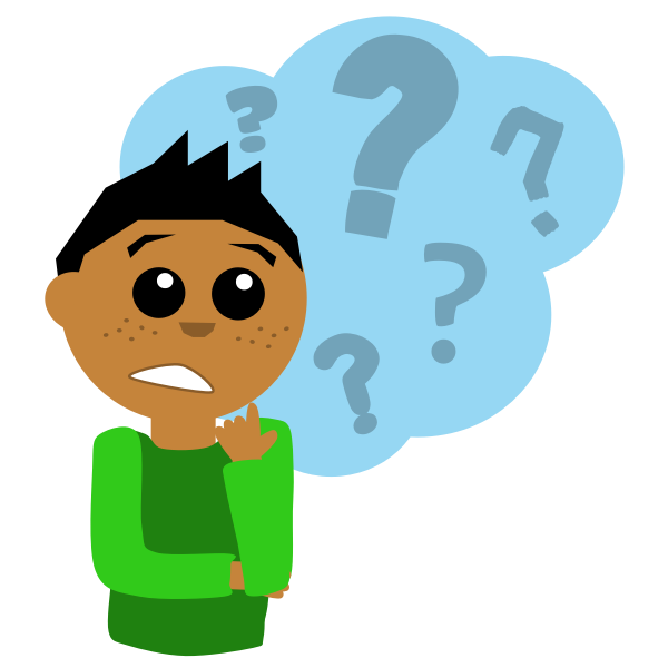 SVG Vector graphics of boy with freckles with lots of questions
