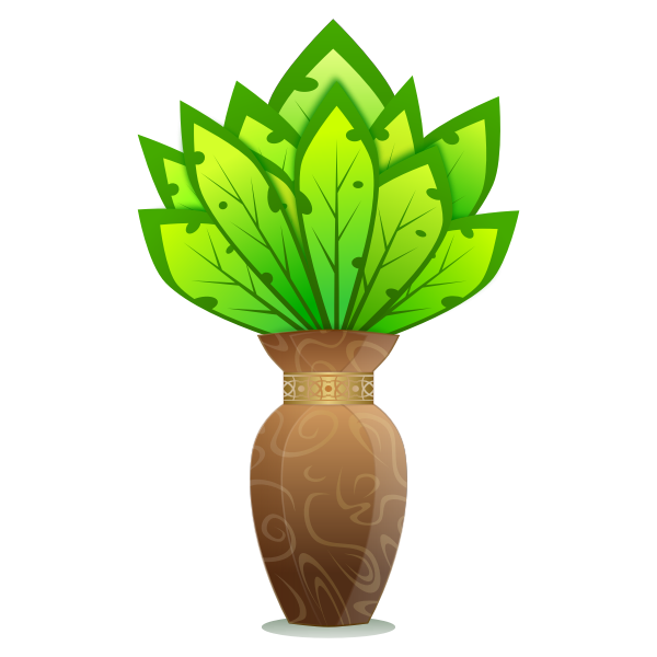 SVG Vector graphics of brown vase with large green leaves