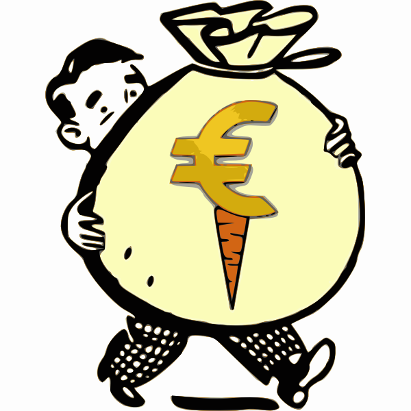 SVG Vector graphics of cartoon boy carrying a bag full of carrots
