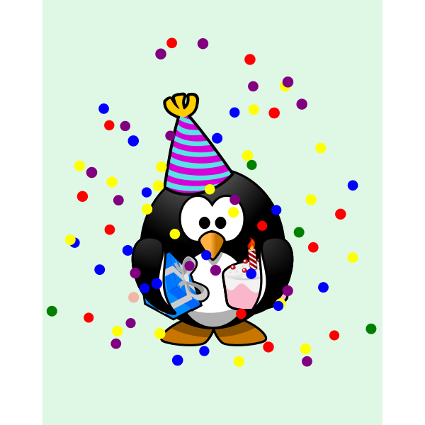 SVG Vector graphics of colorful penguin birthday card