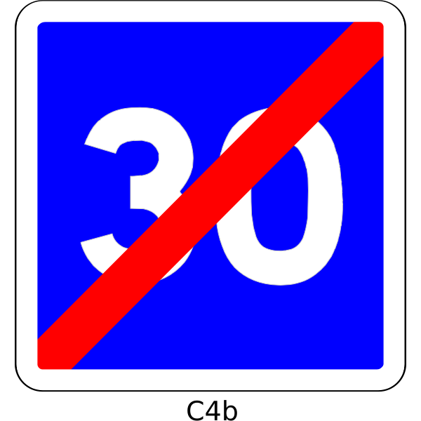 SVG Vector graphics of end of 30mph speed limit blue square French roadsign