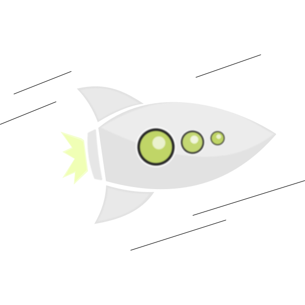 SVG Vector graphics of flying rocket with green windows