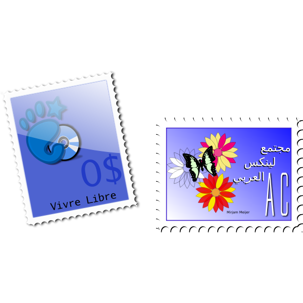 SVG Vector graphics of gnome and butterfly postal stamps