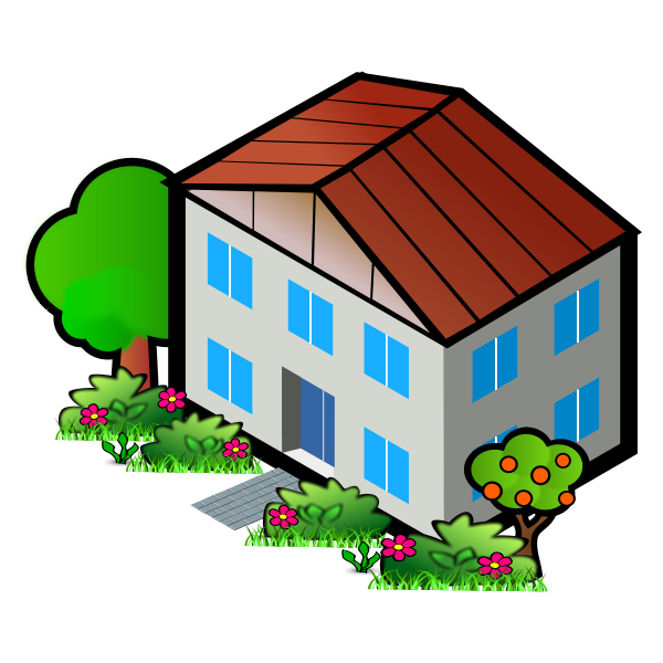 SVG Vector graphics of house among trees