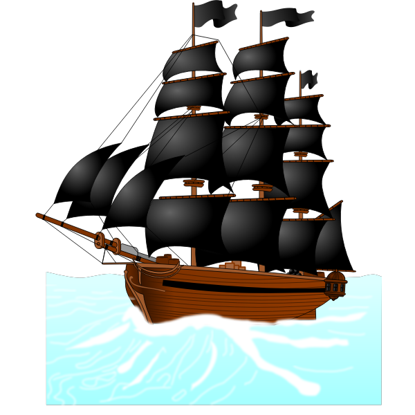 SVG Vector graphics of huge pirate sailboat at unruly sea