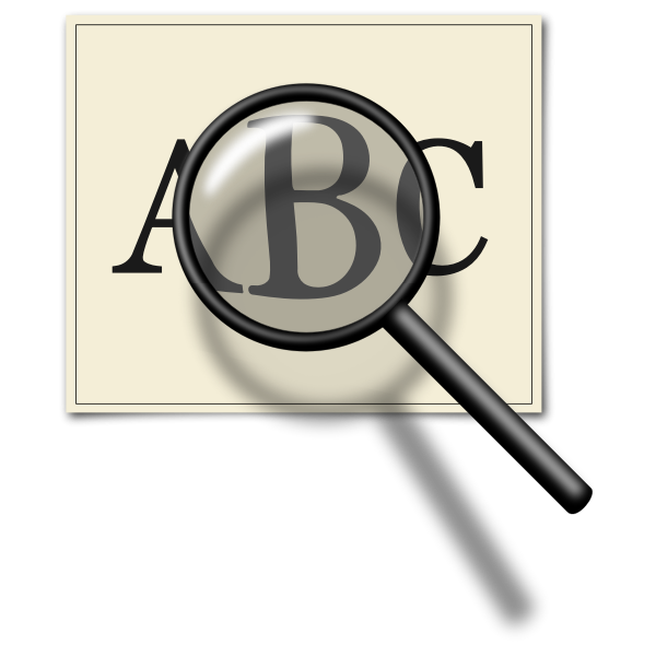 SVG Vector graphics of magnifying glass over piece of paper with letters