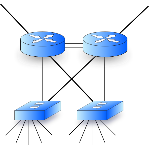SVG Vector graphics of network diagram with two routers and two switches
